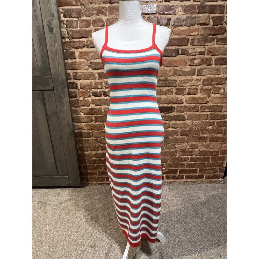 Pink Lily Striped Sweater Dress Maxi Sz M Sleeveless Stretch retro sexy college